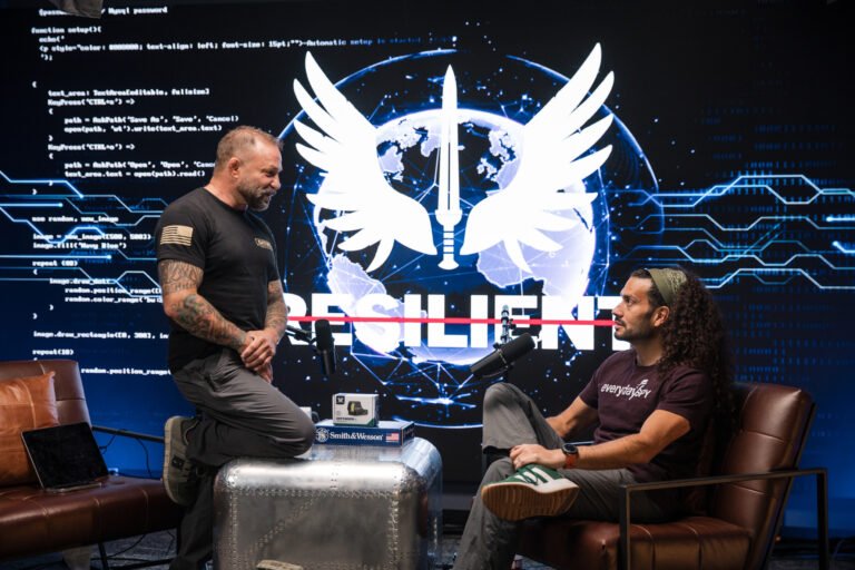 Chad Robichaux stands next to Andrew Bustamante for The Resilient Show Podcast